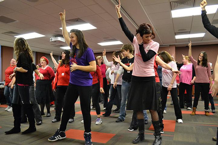 Valentine’s Day flash mobbers dancing in the University Grill last year.  Preface photo/SARAH WARD