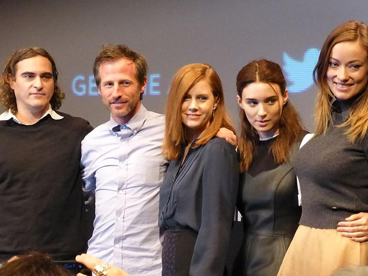 The cast of “Her” from left to right: Joaquin Phoenix, director Spike Jonze, Amy Adams, Rooney Mara and Olivia Wilde. “Her” was nominated for five Academy Awards including Best Picture.  (Photo/Wikimedia Commons)
