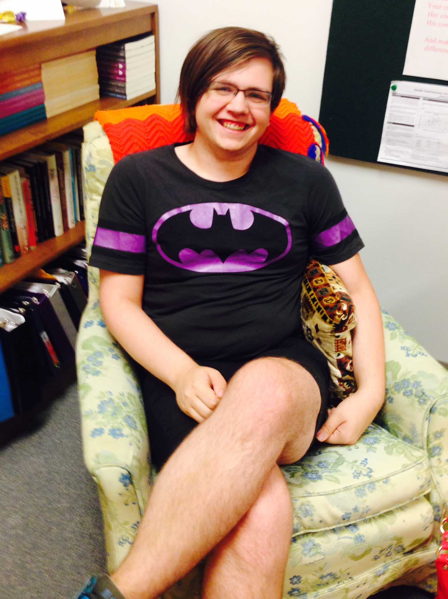 Lexi Millard  (@BrazenAndQueer) takes it easy in the gender studies lounge of Wiekamp Hall. Photo Credit: Leslie Lestinsky  