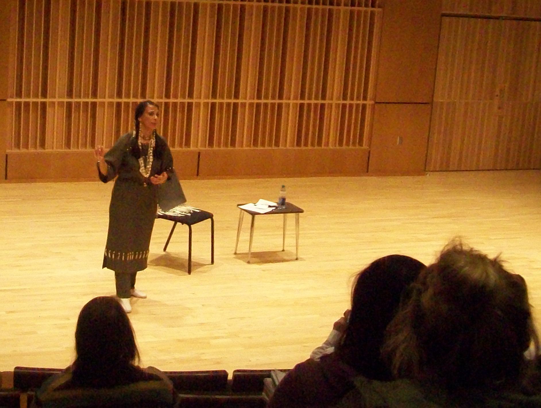 Dr. Phillips portrays Sacagawea at the Louise E. Addicott and Yatish J. Joshi Performance Hall. Photo credit/Chrissy Bohlmann