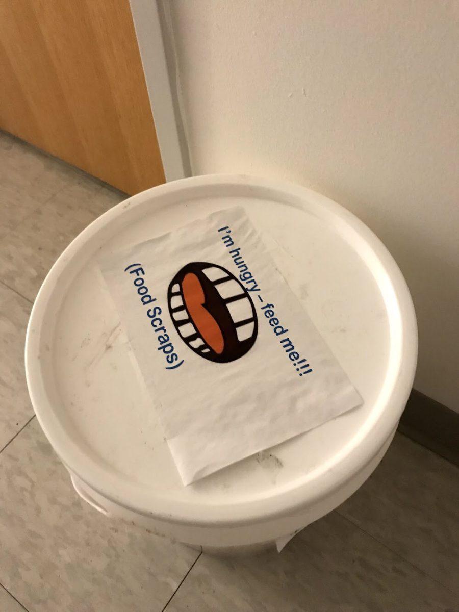 A collection bucket part of the No Waste Food Drive. PHOTO BY/Ashley Cox
