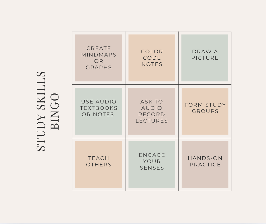 Study Skills Bingo // Maddie Griffin - 
MORE THAN LUCK. Up your game on exams by tailoring study skills to your learning style.